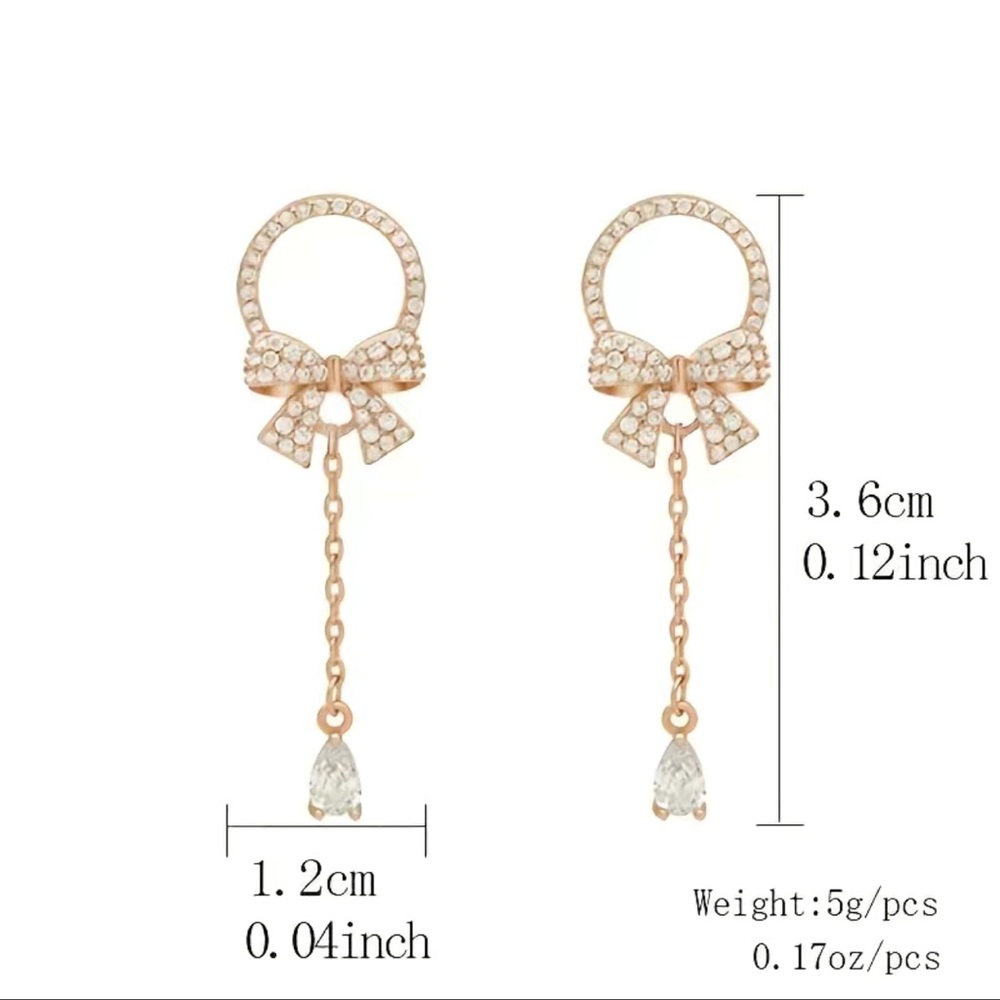 Elegant Bow Water Drop Pendant Stud Earrings - Picture 4 of 7